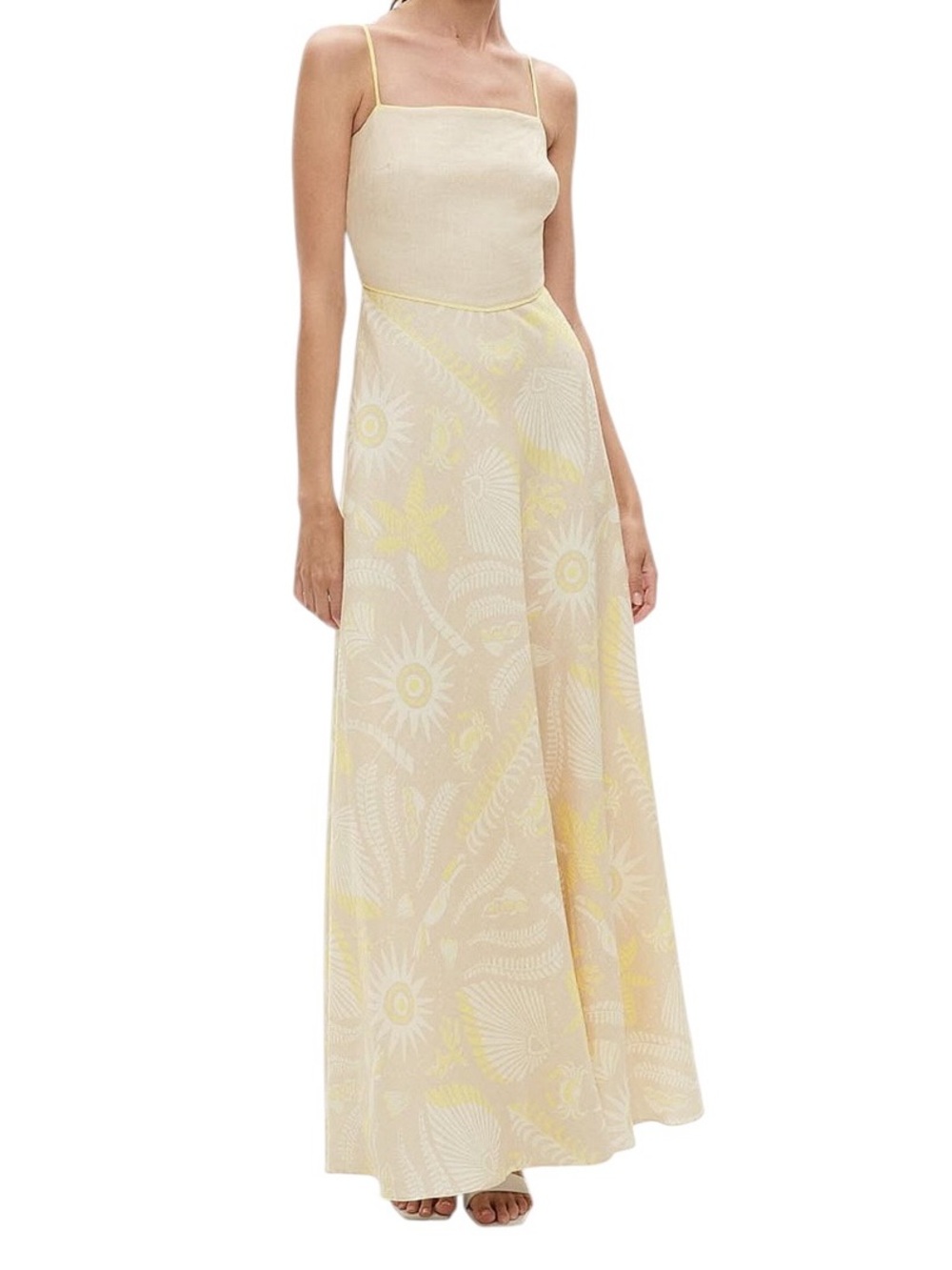 Witchery 100% Linen Cut Out Bodice Stone Print Dress Floral Maxi Plus Size 18